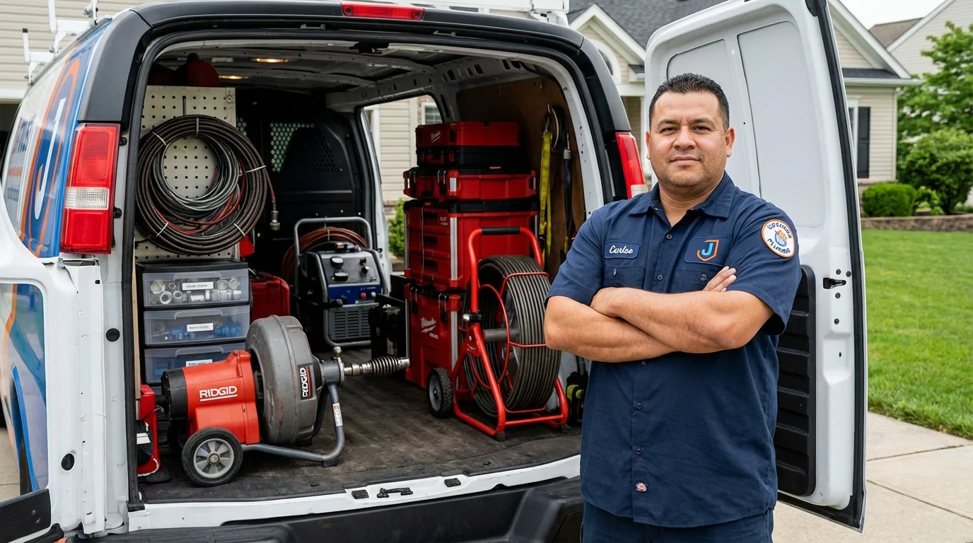 Professional drain cleaning equipment and Johns Plumbing LLC plumber in Fitzwilliam