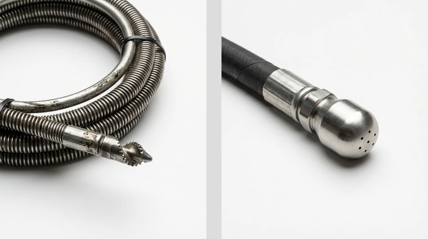 Drain snake cable and hydro jetting nozzle used for drain cleaning in Fitzwilliam, NH