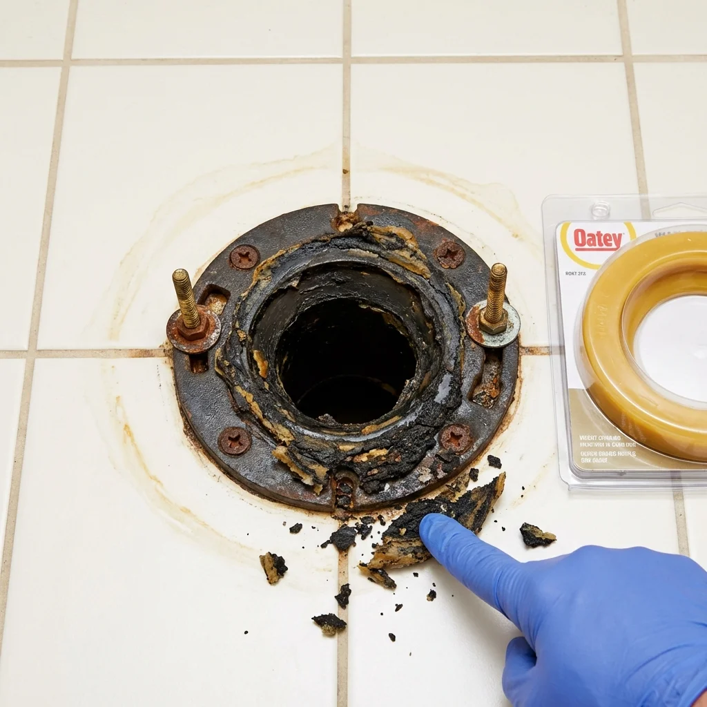 Failed wax ring showing water seepage at the base of a toilet in a Fitzwilliam, NH home